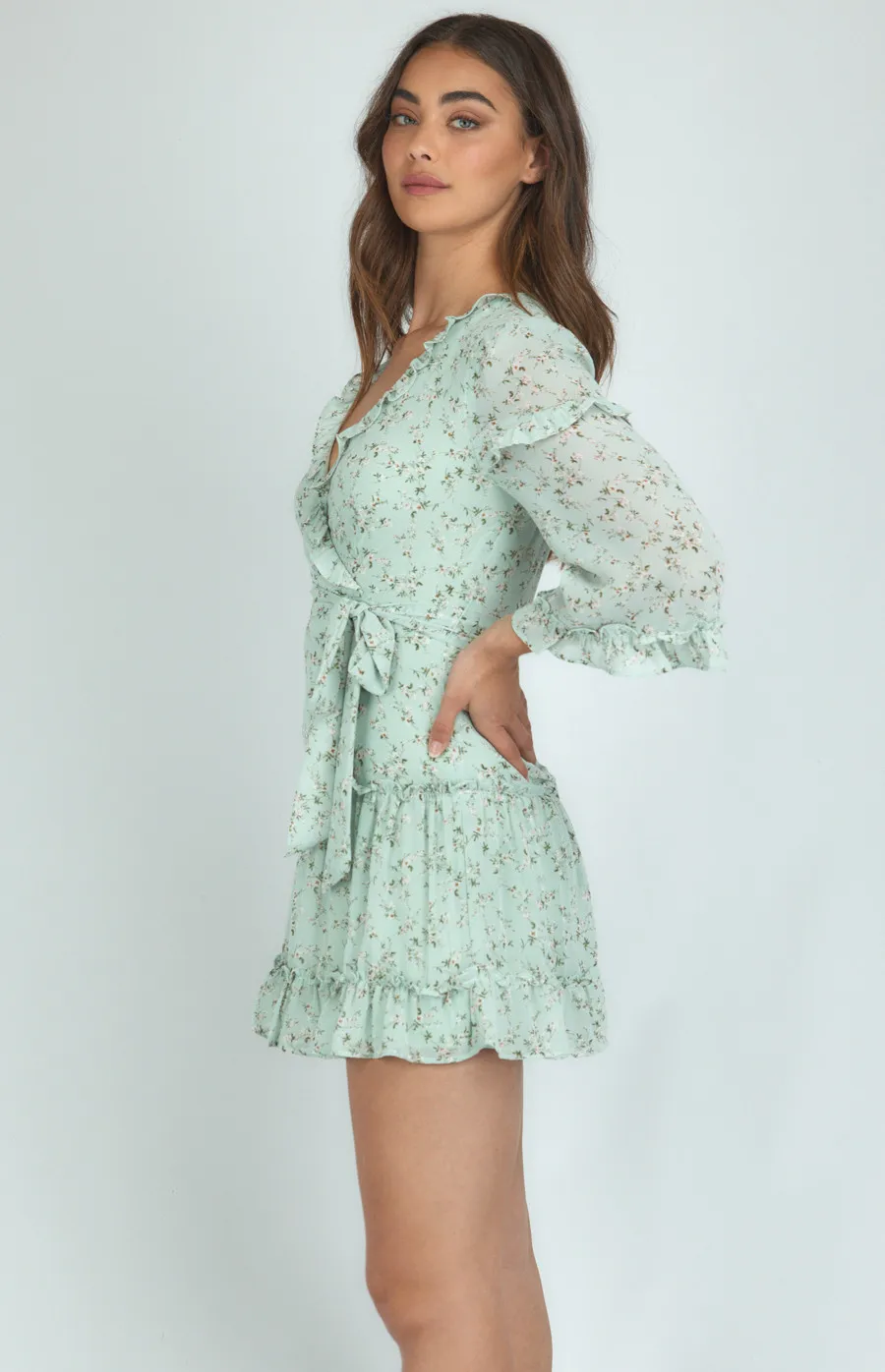 Frill Details Printed Dress with 3/4 Sleeves (SDR760-2A)