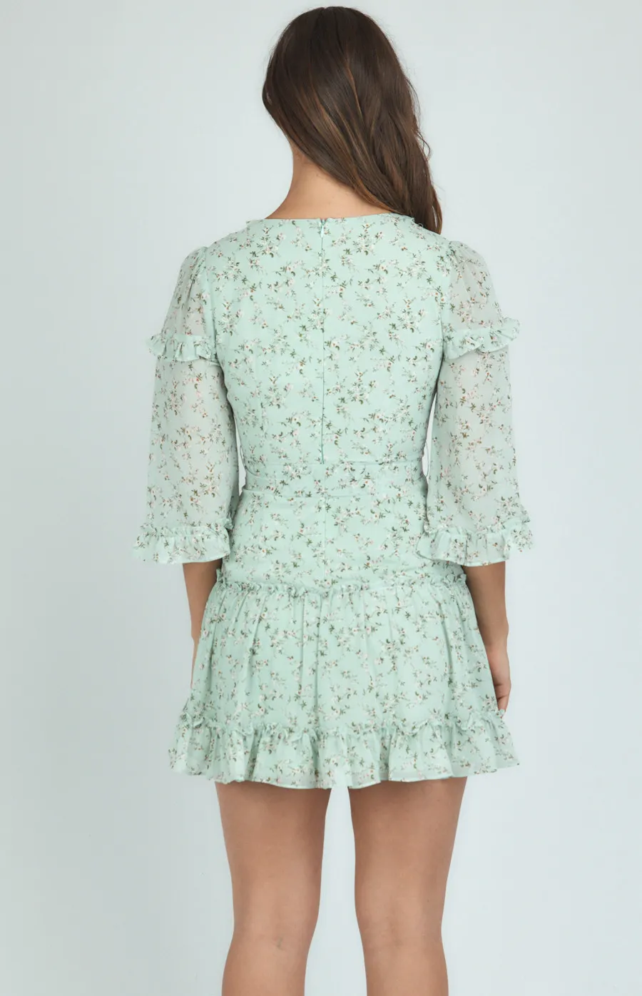 Frill Details Printed Dress with 3/4 Sleeves (SDR760-2A)