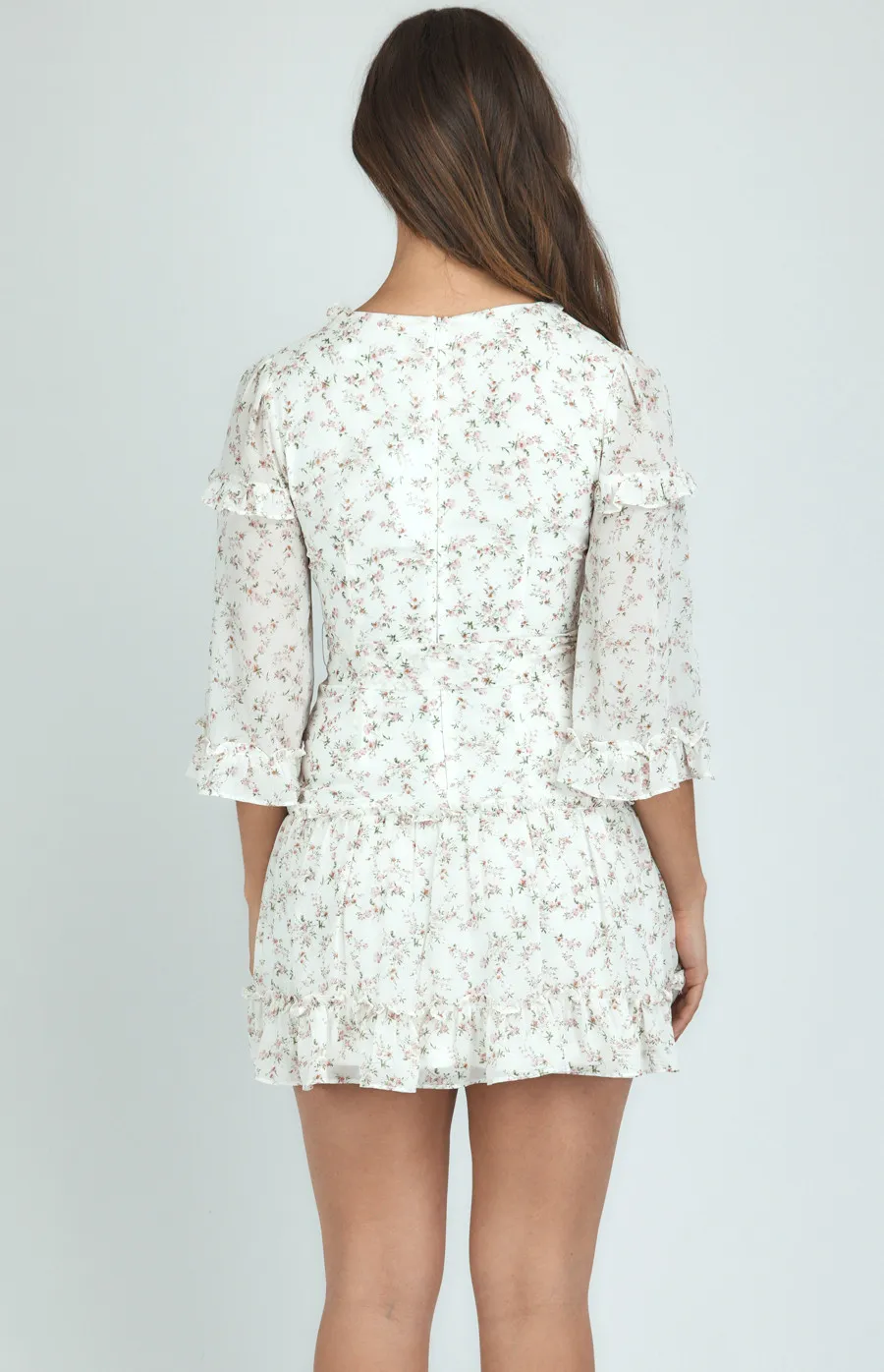 Frill Details Printed Dress with 3/4 Sleeves (SDR760-2A)