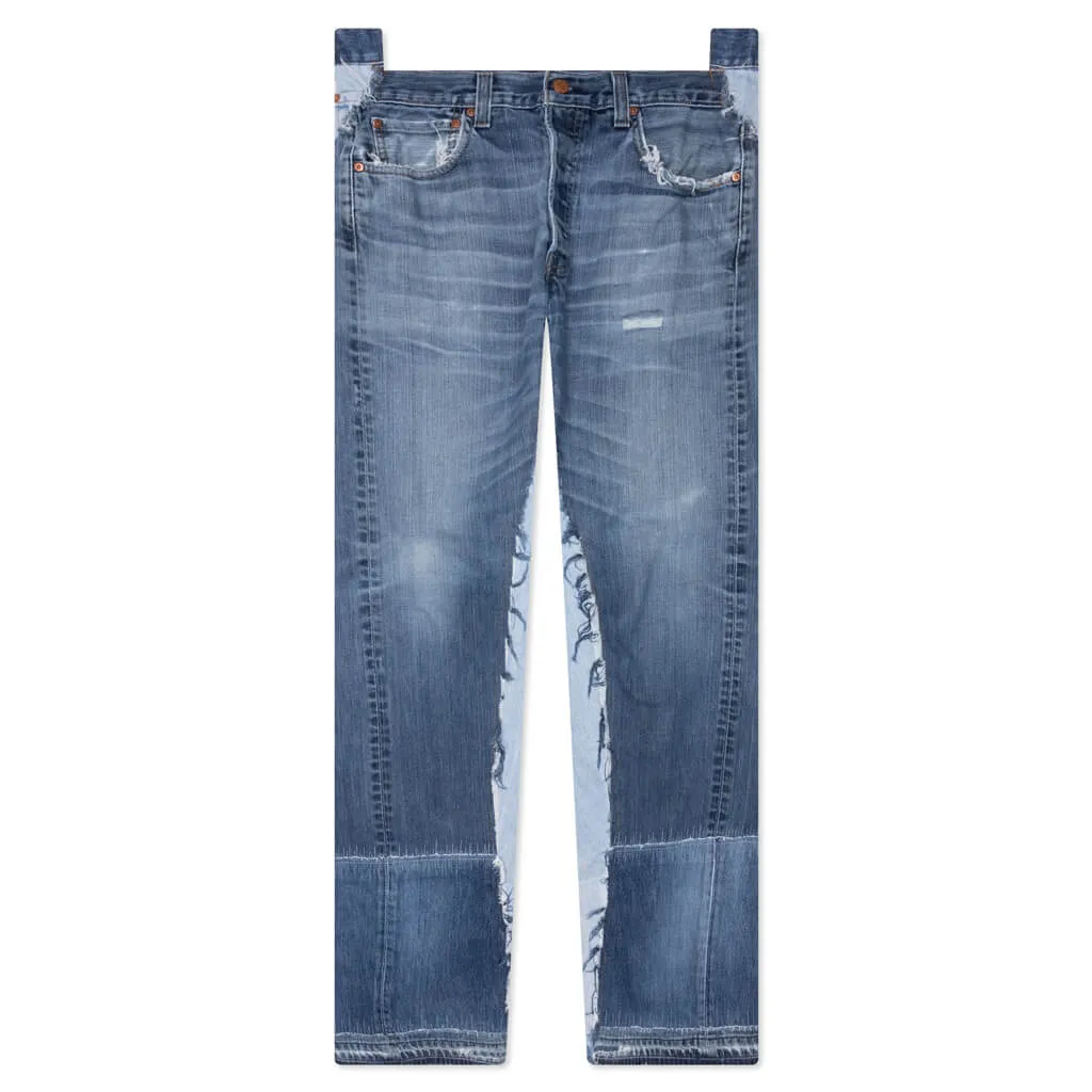 Blue Reconstructed Denim Raw Pant