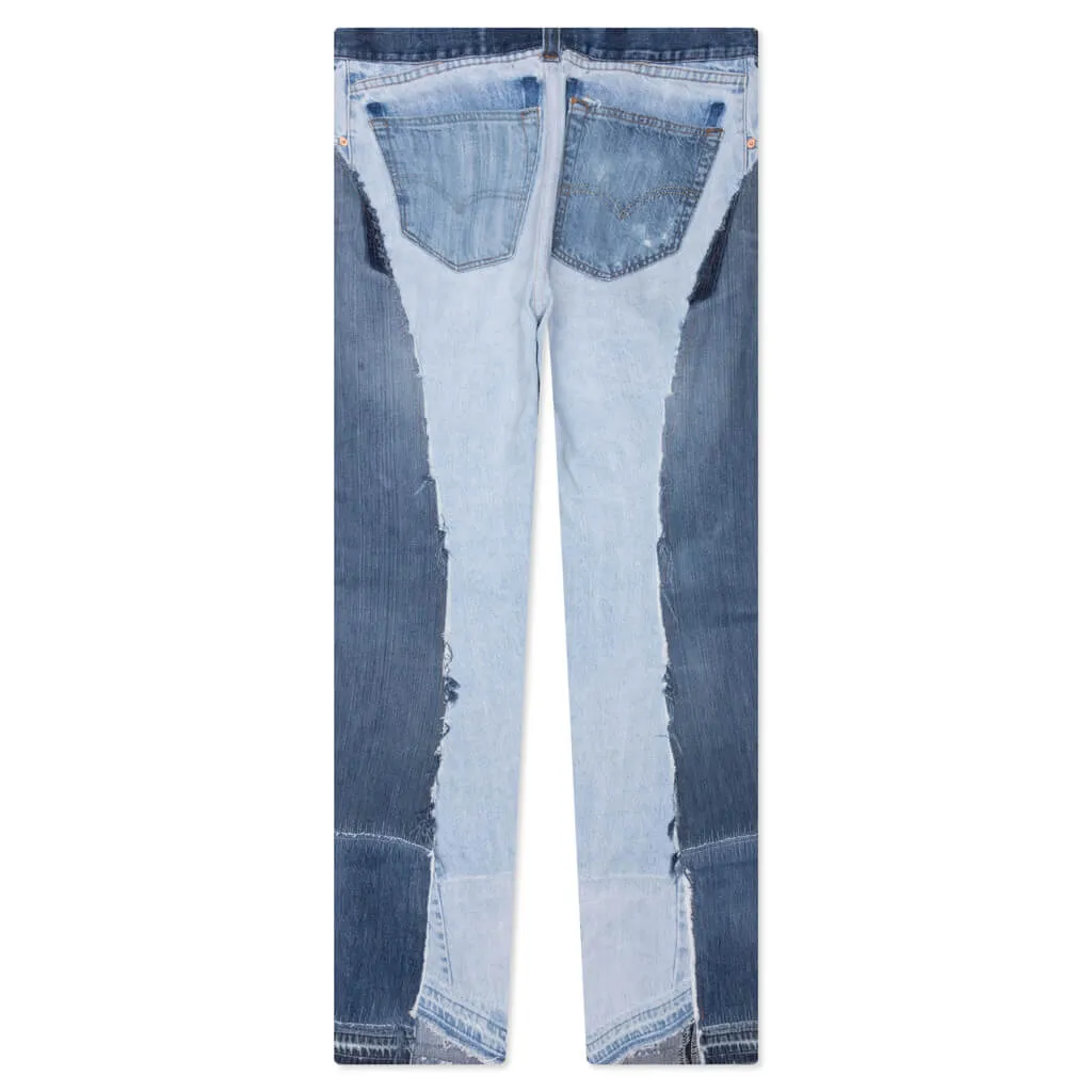 Blue Reconstructed Denim Raw Pant