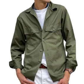 Retro Men's Solid Color Pocket Work Jacket