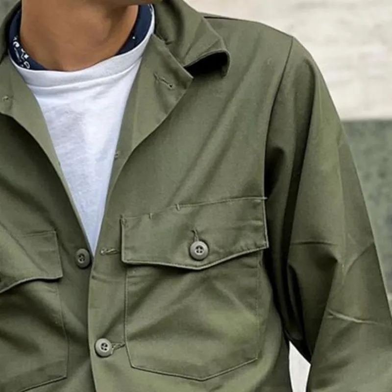 Retro Men's Solid Color Pocket Work Jacket