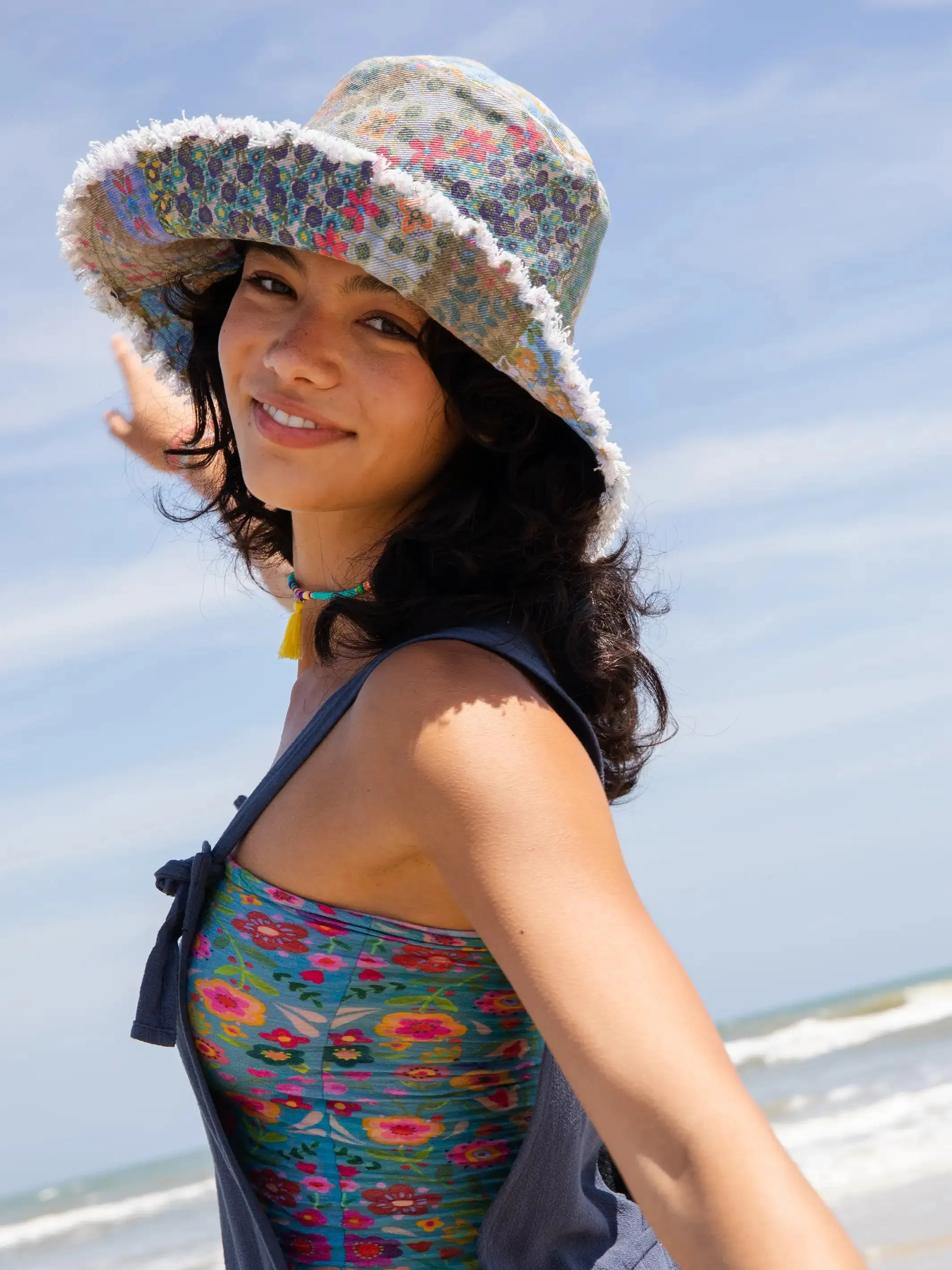 Sandy Days Folk Flower Patchwork Bucket Hat