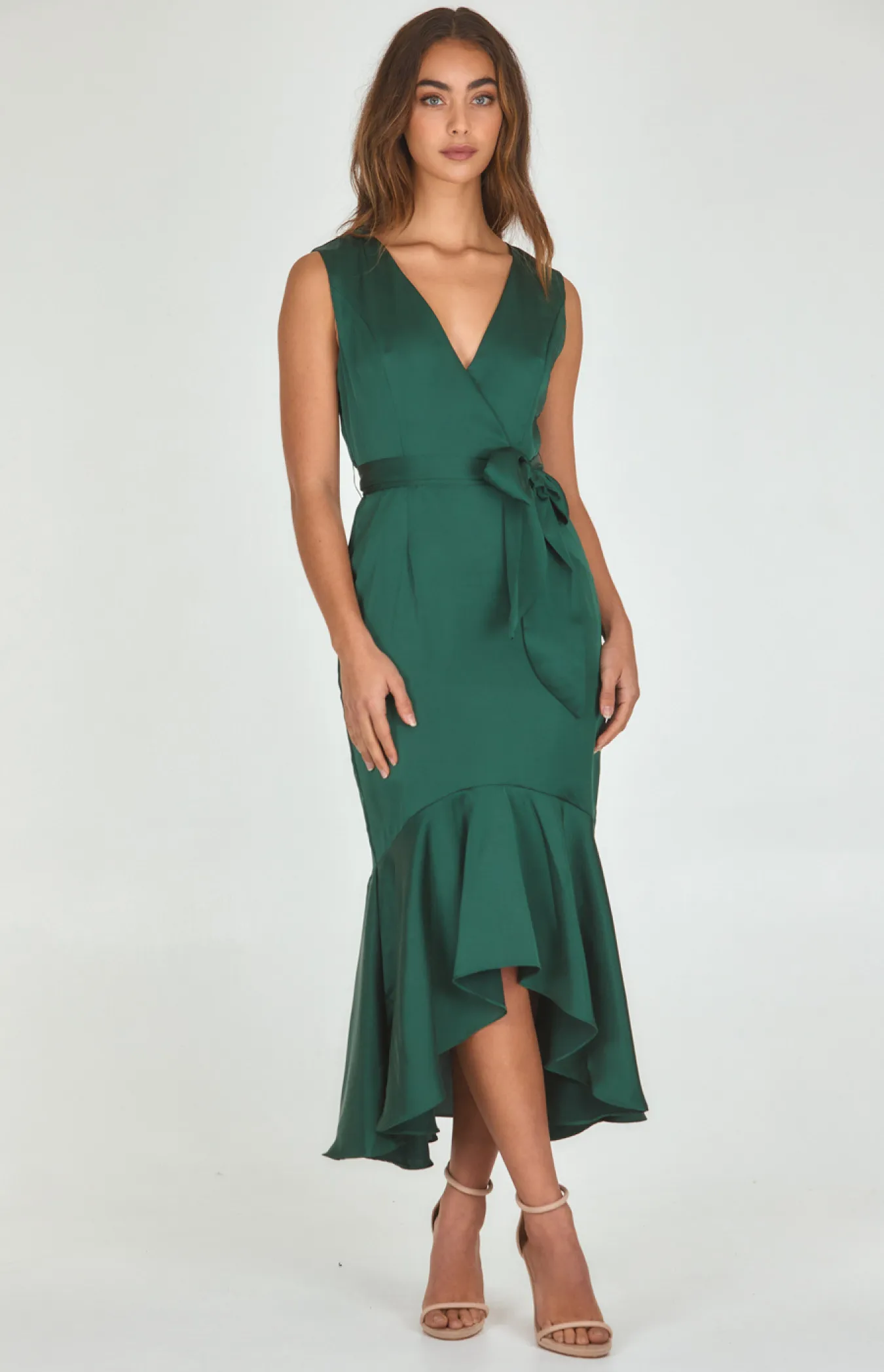 High Low Fishtail Hem Satin Midi Dress (ADR1115-2A)