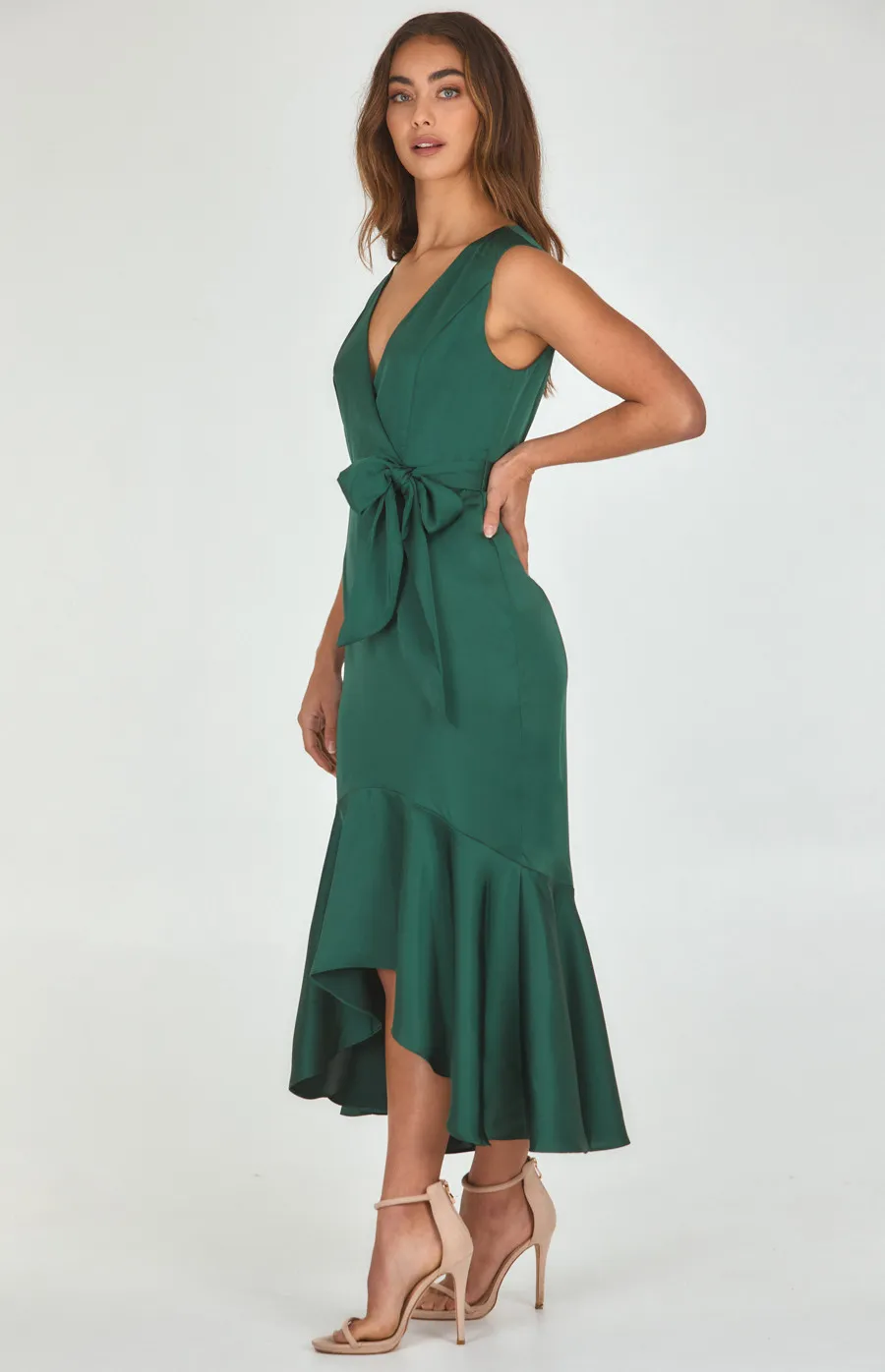 High Low Fishtail Hem Satin Midi Dress (ADR1115-2A)