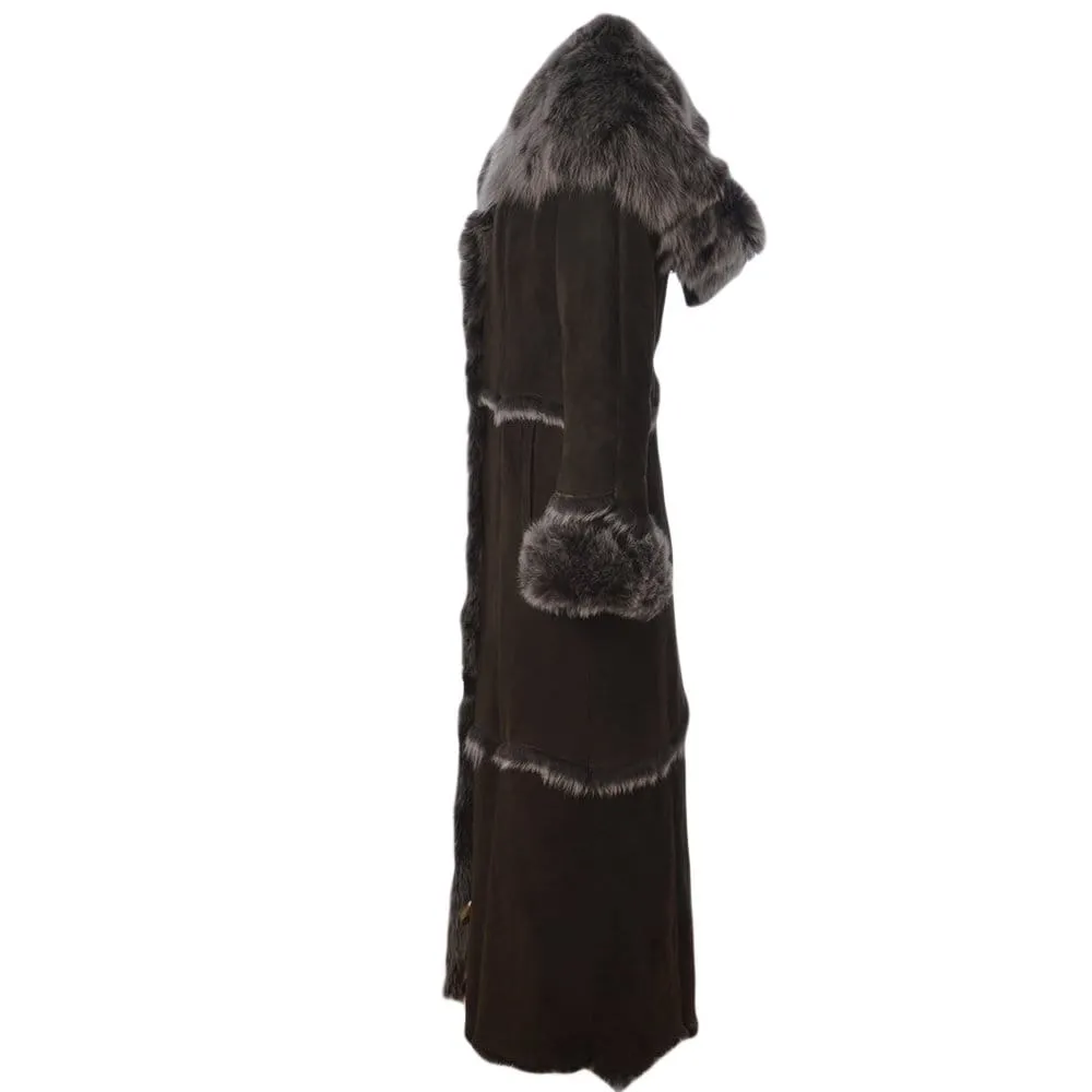 Sheepskin Coat Long Length Brown: Sophia - Online Store