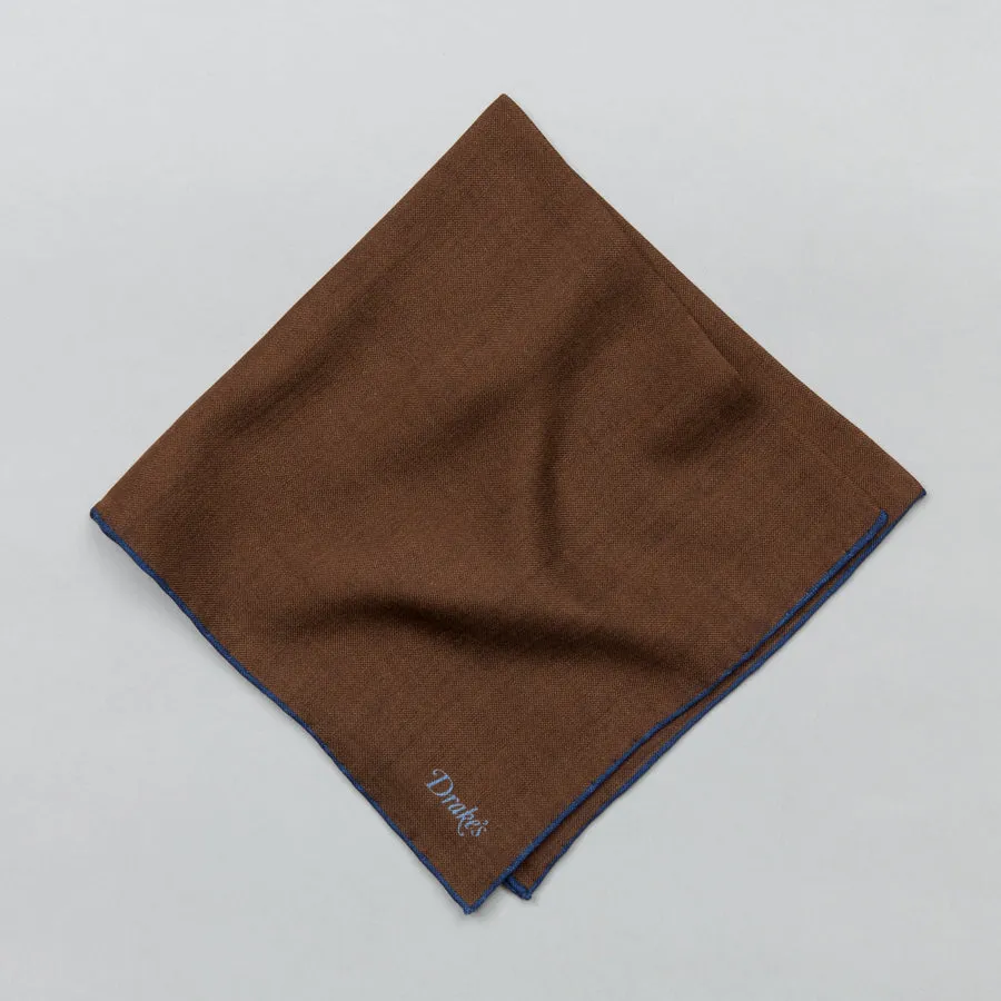 Brown Navy Shoestring Wool Silk Pocket Square