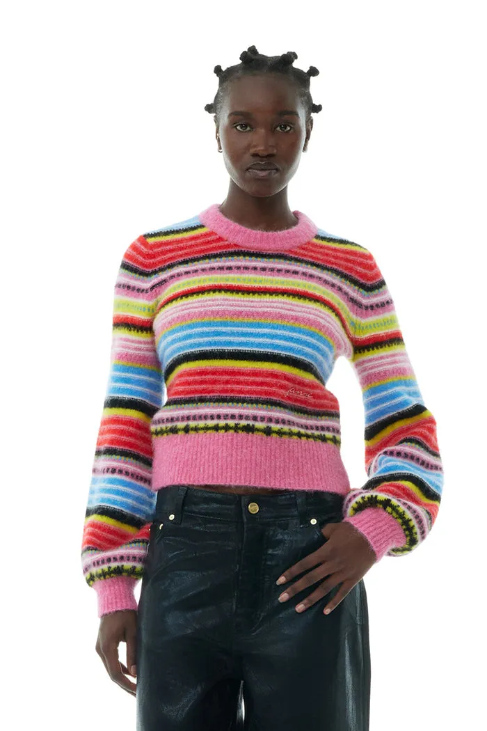 Soft Wool Striped O-Neck Sweater