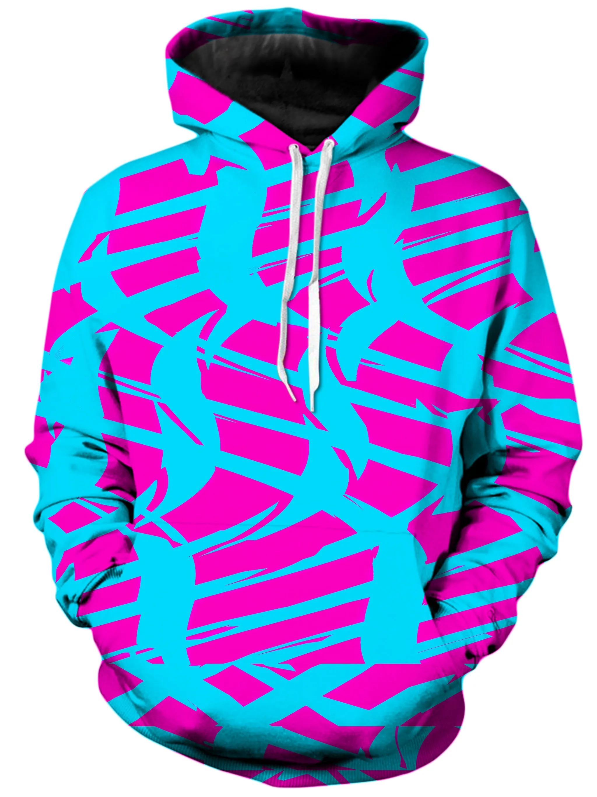 Squiggly Checkered Unisex Hoodie in Pink and Blue for Rave