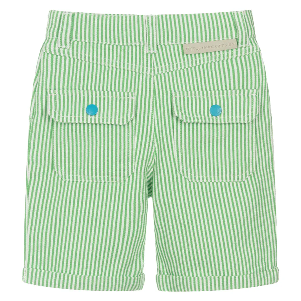 Stella McCartney Child Green Striped Shorts With Sun Badge