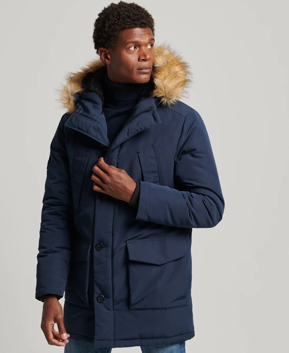 Nordic Chrome Navy Superdry New Military Faux Fur Parka Jacket