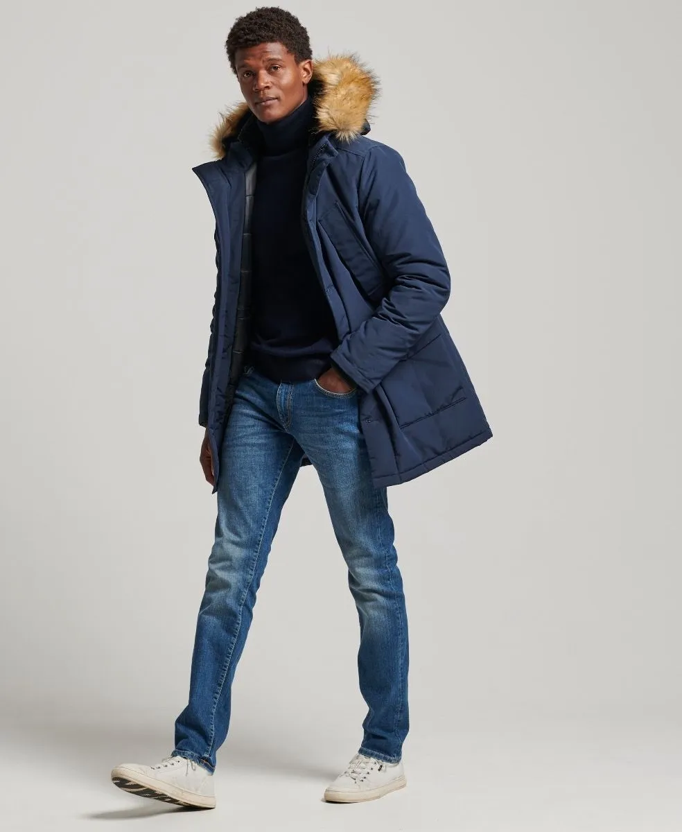 Nordic Chrome Navy Superdry New Military Faux Fur Parka Jacket