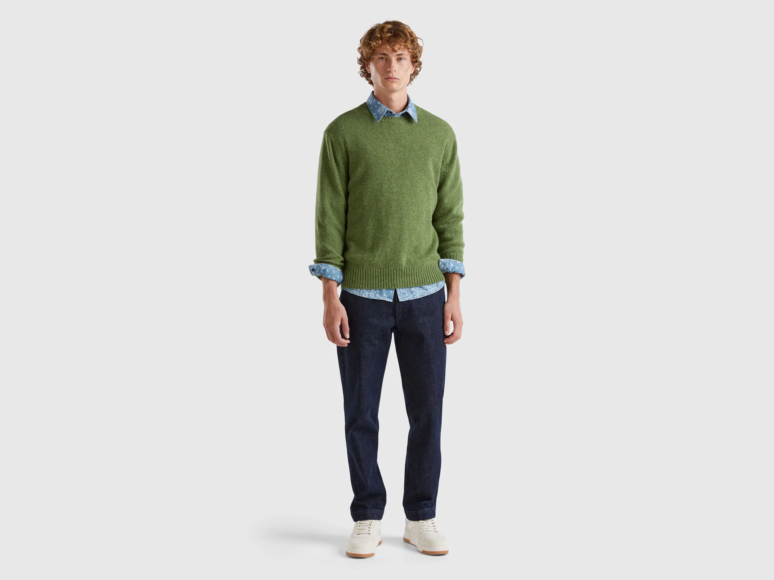 Shetland wool olive green sweater Benetton