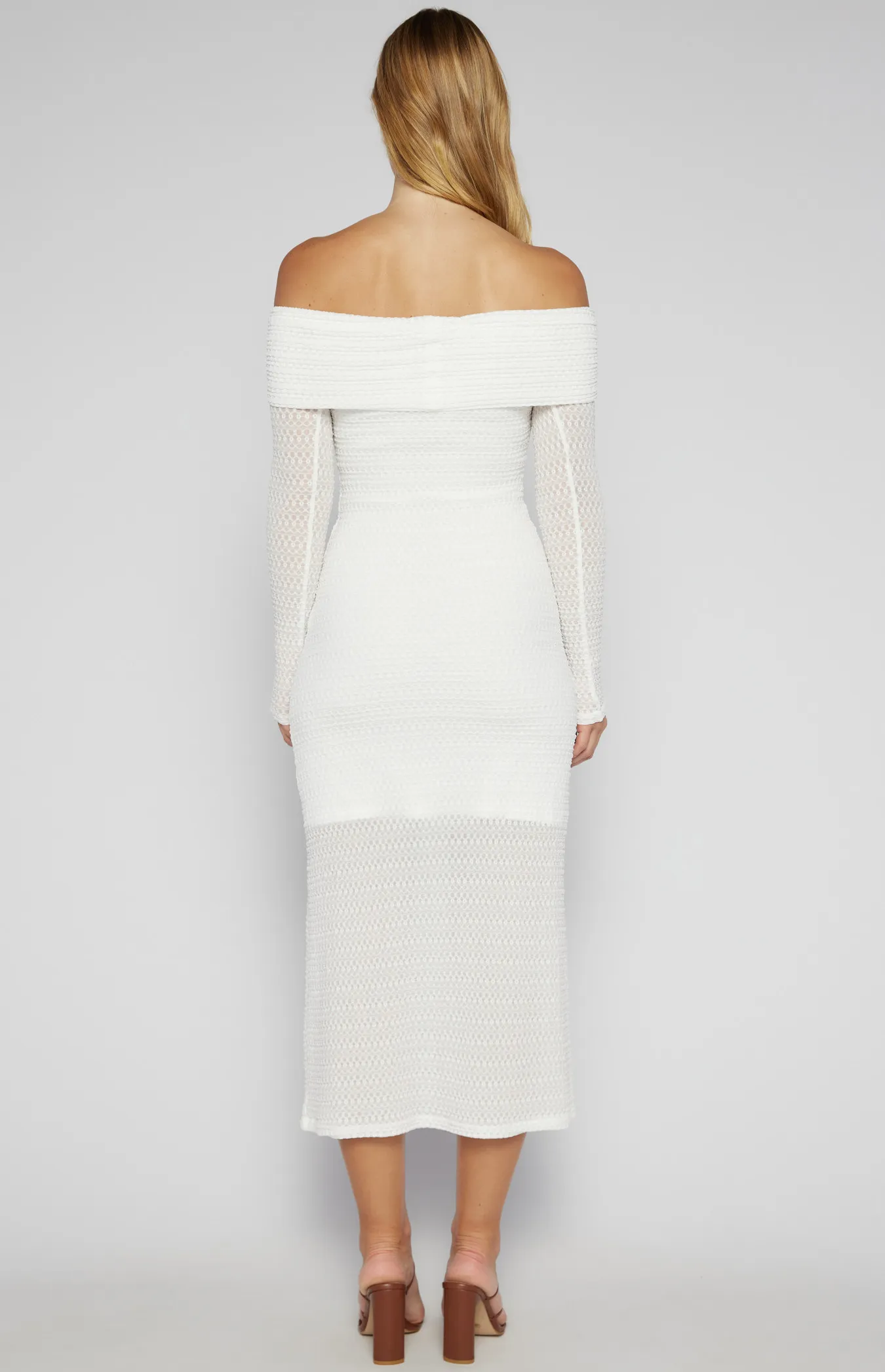 Textured Jersey Off Shoulder Midi Dress with Twist Detail (SDR1553B)