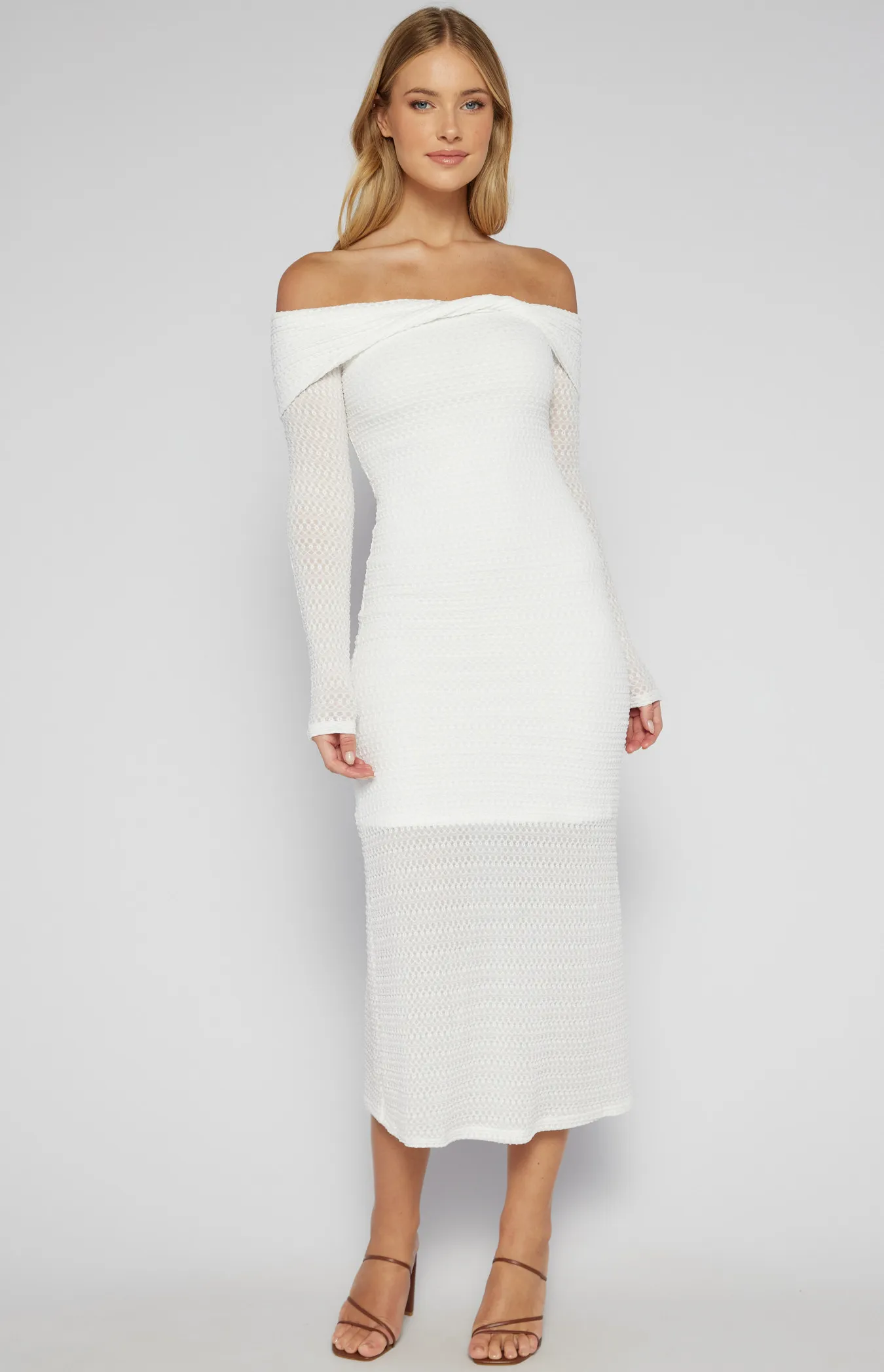 Textured Jersey Off Shoulder Midi Dress with Twist Detail (SDR1553B)