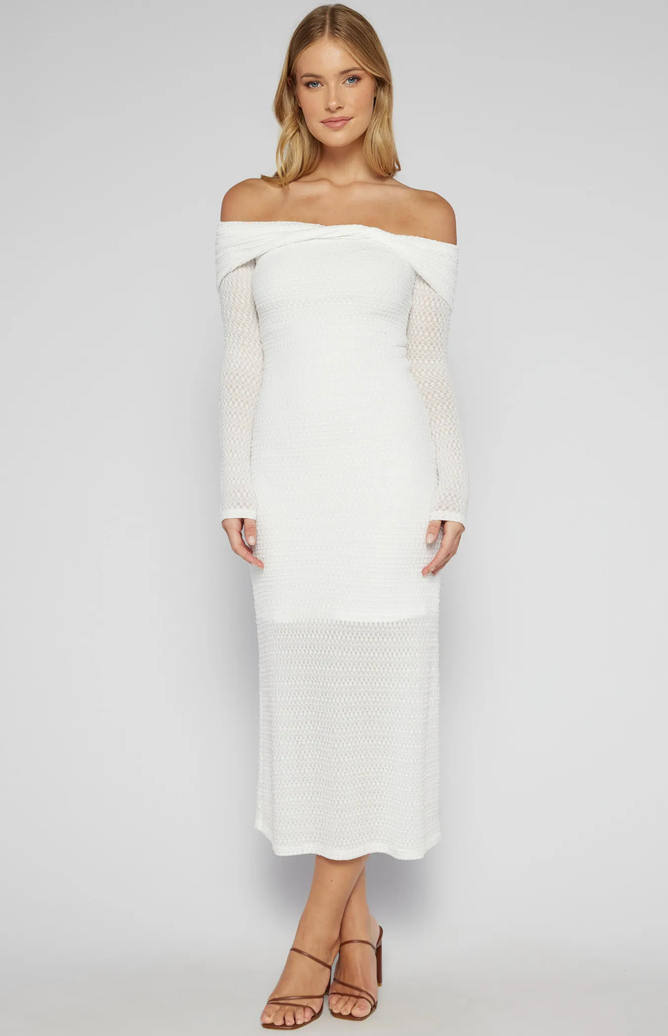 Textured Jersey Off Shoulder Midi Dress with Twist Detail (SDR1553B)