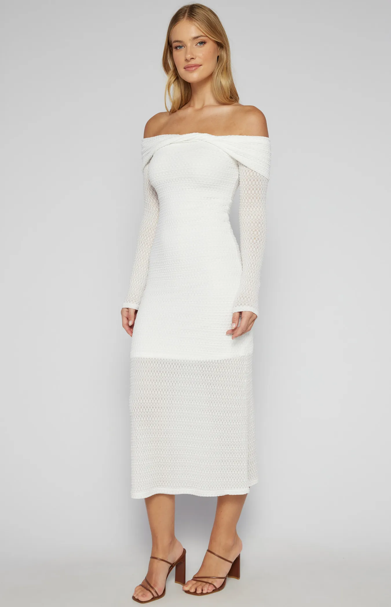 Textured Jersey Off Shoulder Midi Dress with Twist Detail (SDR1553B)