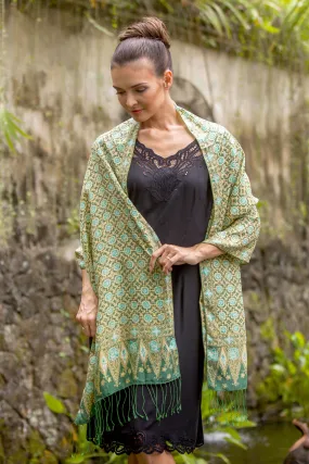 Green Silk Batik Shawl with Truntum Ijo Pattern