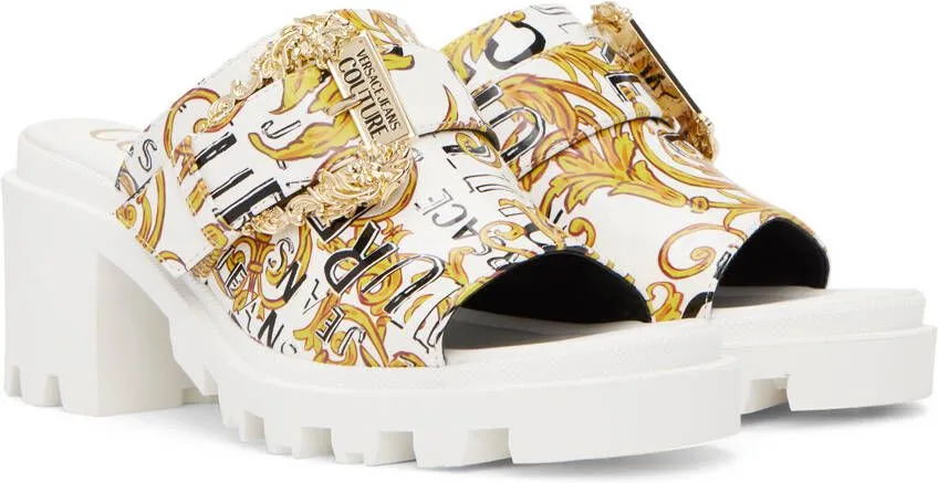 Versace Jeans Couture Winny White & Gold Heeled Sandals