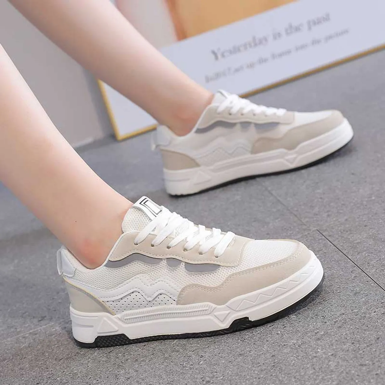 White and Grey Wave Pattern Sneaker