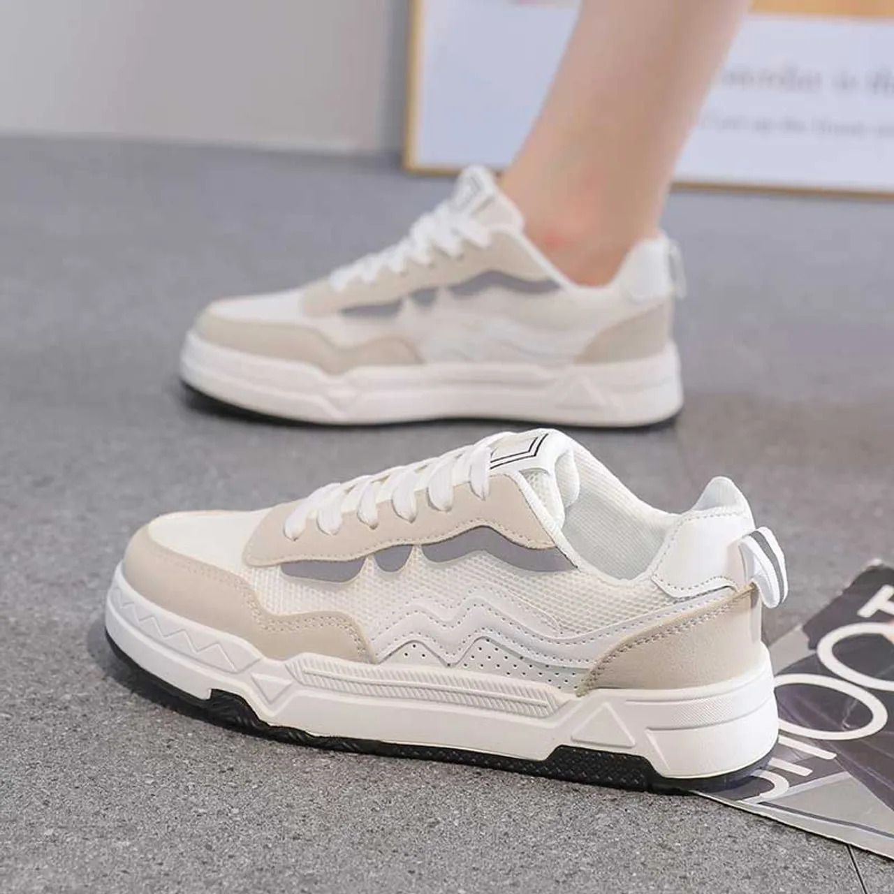 White and Grey Wave Pattern Sneaker