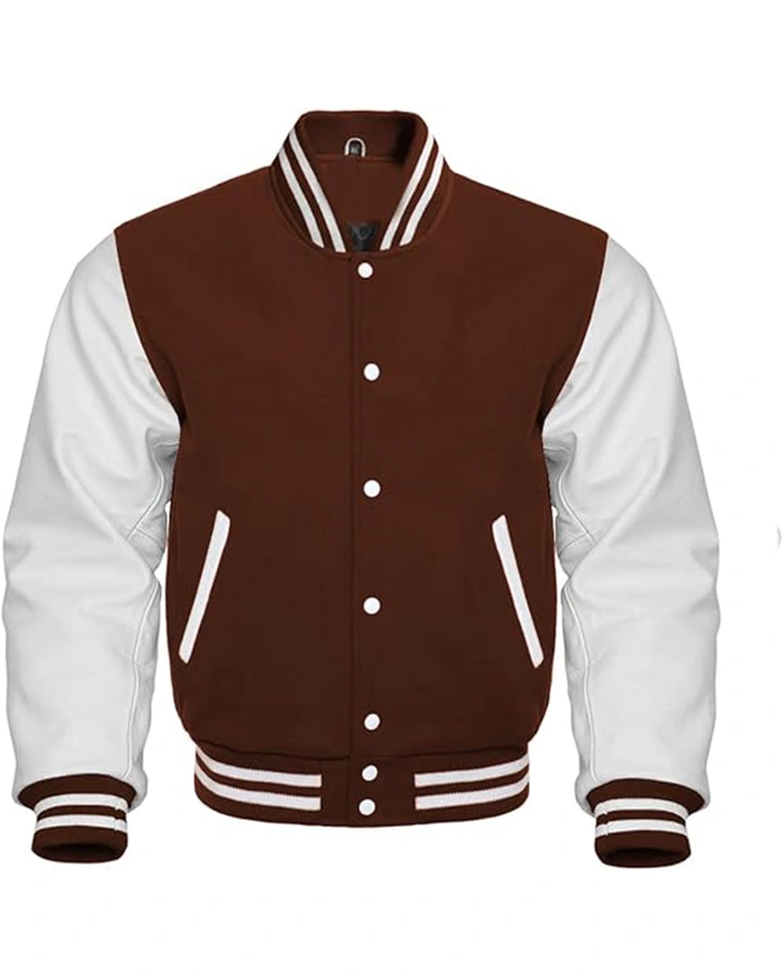 William Jacket - Mens Brown White Letterman Jacket