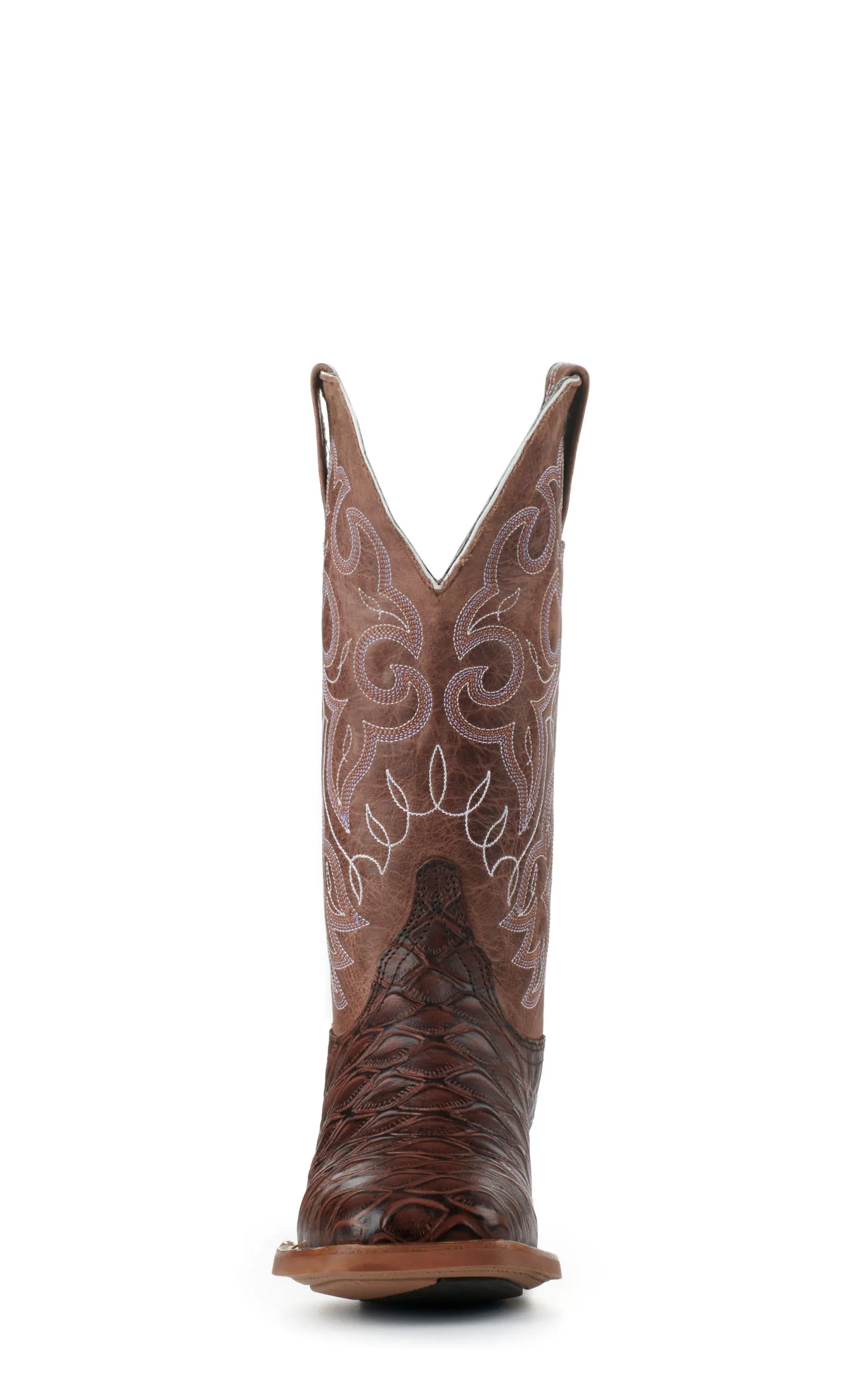 Women's Cowboy Boots Cognac and Tobacco Wide Square Toe Baby Pirarucu Print