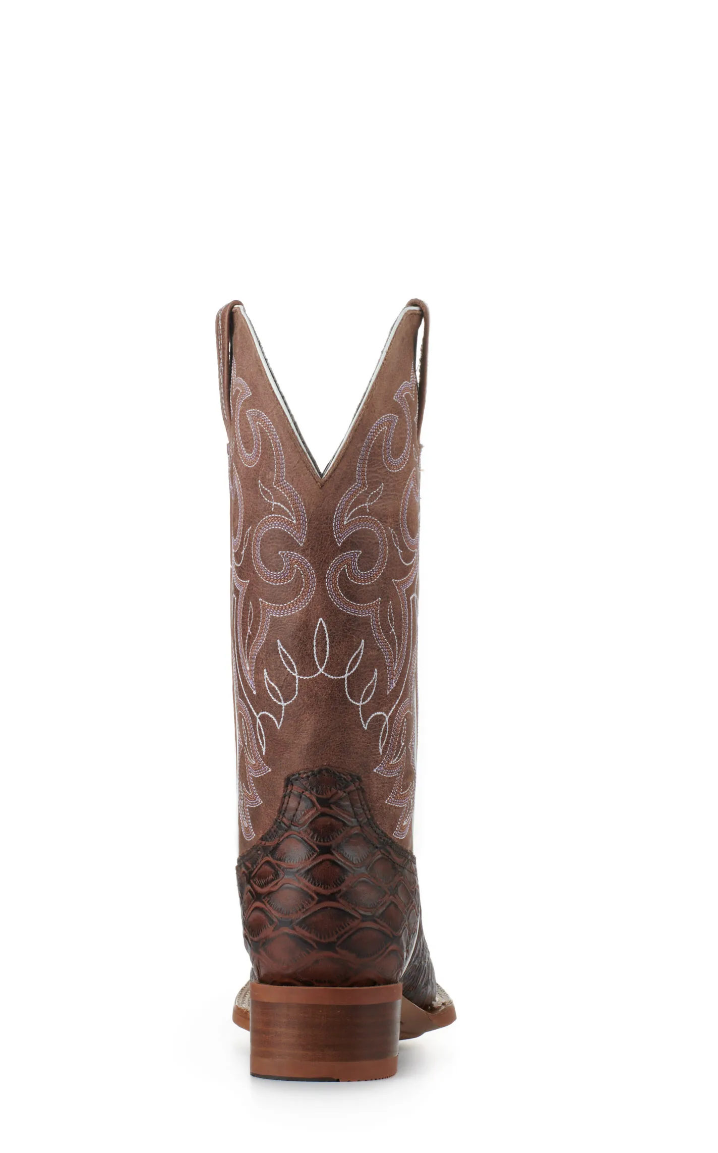 Women's Cowboy Boots Cognac and Tobacco Wide Square Toe Baby Pirarucu Print