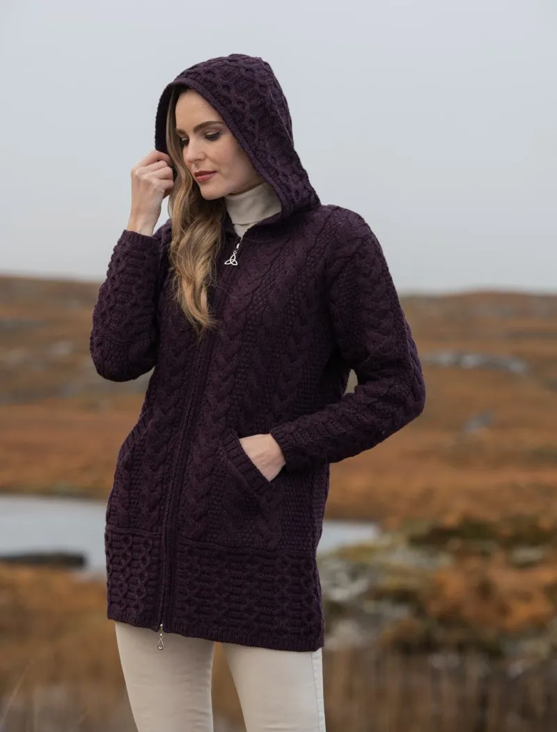 Women's Hooded Coat | Celtic Knot Zipper | West End Knitwear