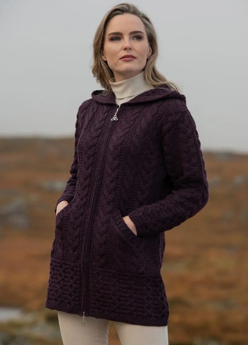 Women's Hooded Coat | Celtic Knot Zipper | West End Knitwear