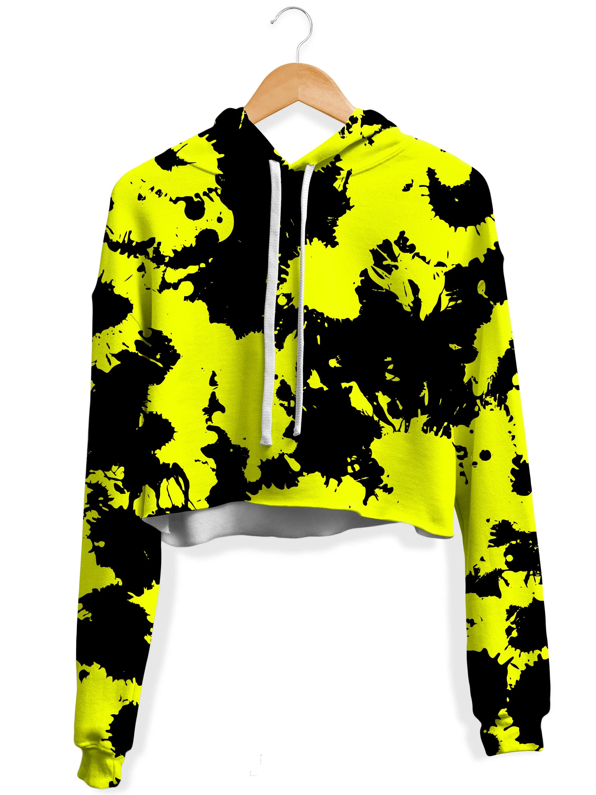 Yellow Black Paint Splatter Crop Hoodie