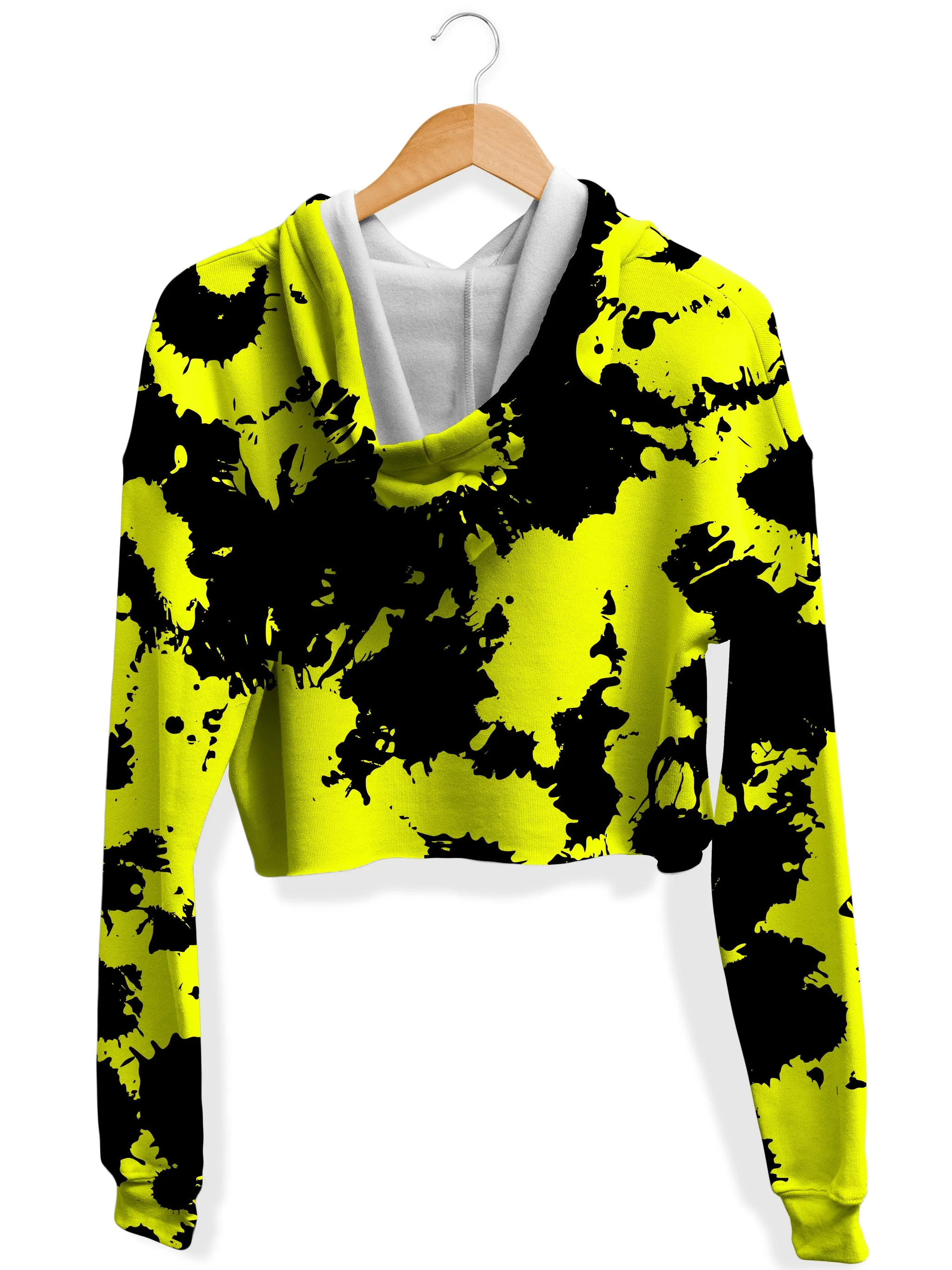 Yellow Black Paint Splatter Crop Hoodie